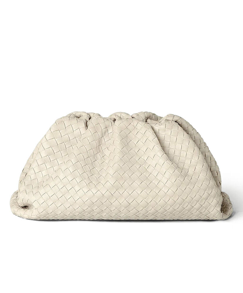 Bottega Veneta The Pouch Lambskin Clutch Cream